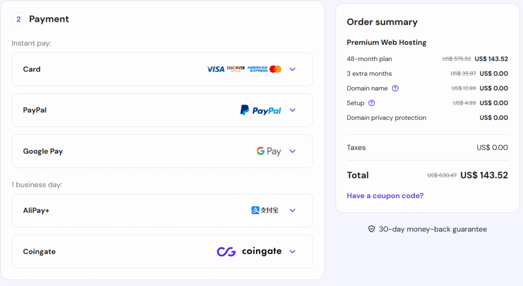 payment option customized